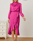 Mock Neck Ruffled Asymmetrical Dress - Body By J'ne