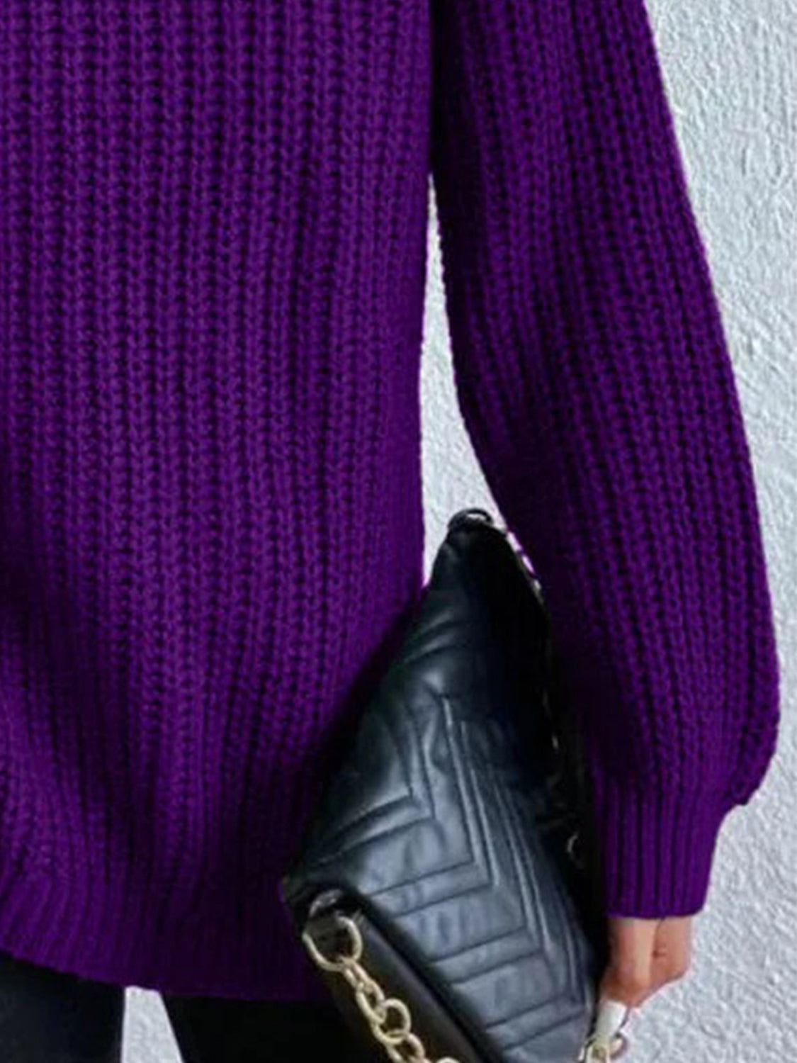 Full Size Turtleneck Rib-Knit Slit Sweater - Body By J'ne