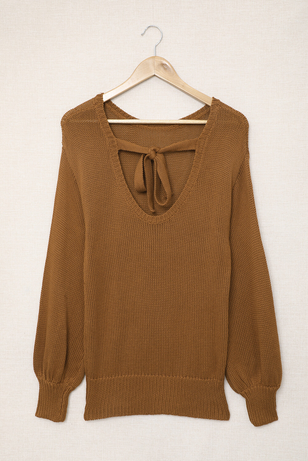 Tied Balloon Sleeve Round Neck Sweater - Body By J'ne