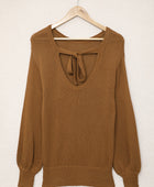 Tied Balloon Sleeve Round Neck Sweater - Body By J'ne