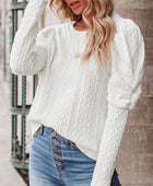 Round Neck Puff Sleeve Knit Top - Body By J'ne