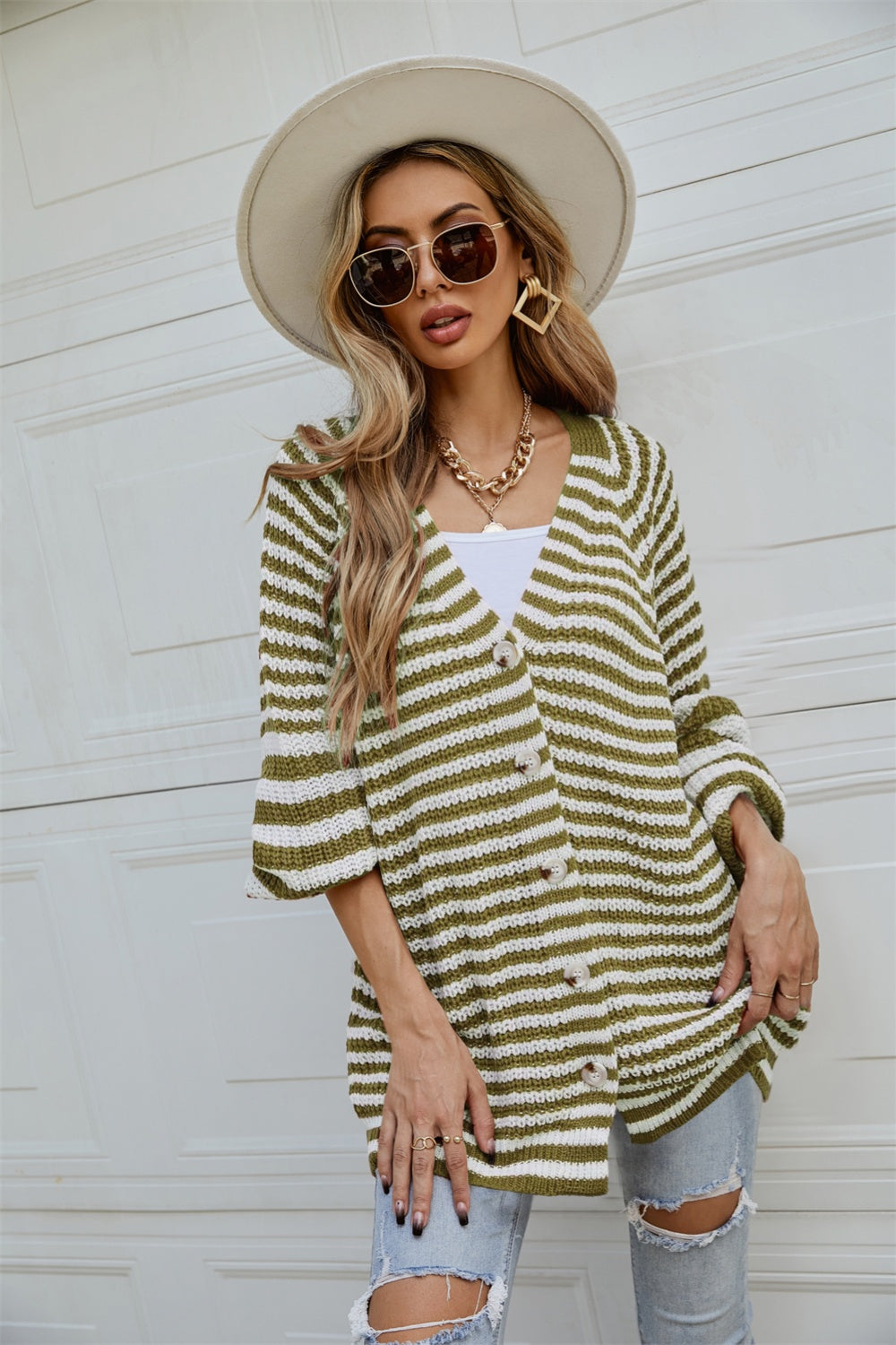 Striped Button Up Long Sleeve Cardigan - Body By J'ne