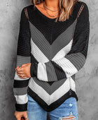 Eyelet Color Block Long Sleeve Sweater - Body By J'ne