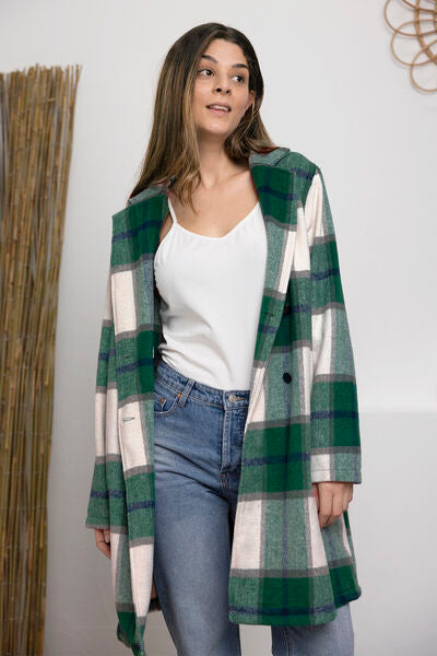 Full Size Plaid Button Up Lapel Collar Coat - Body By J'ne