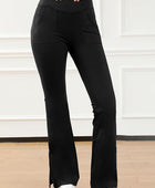 Wide Waistband Slit Bootcut Active Pants - Body By J'ne