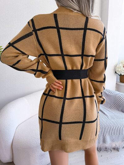 Plaid Round Neck Dropped Shoulder Sweater Dress - Body By J'ne