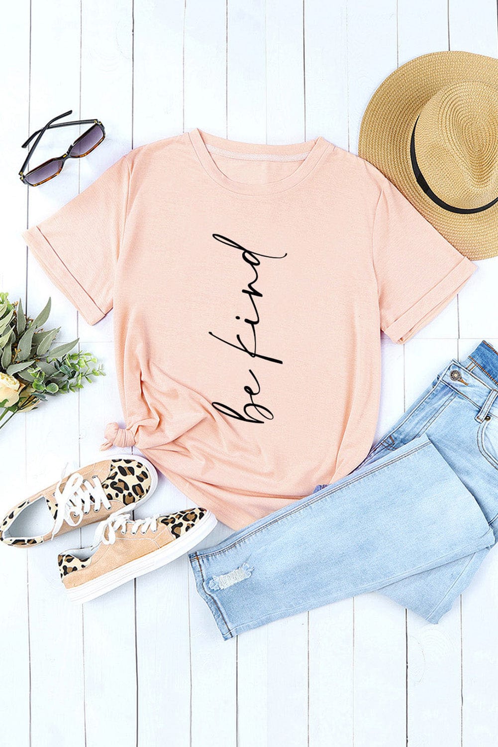 BE KIND Graphic Round Neck Short Sleeve Tee - Body By J'ne