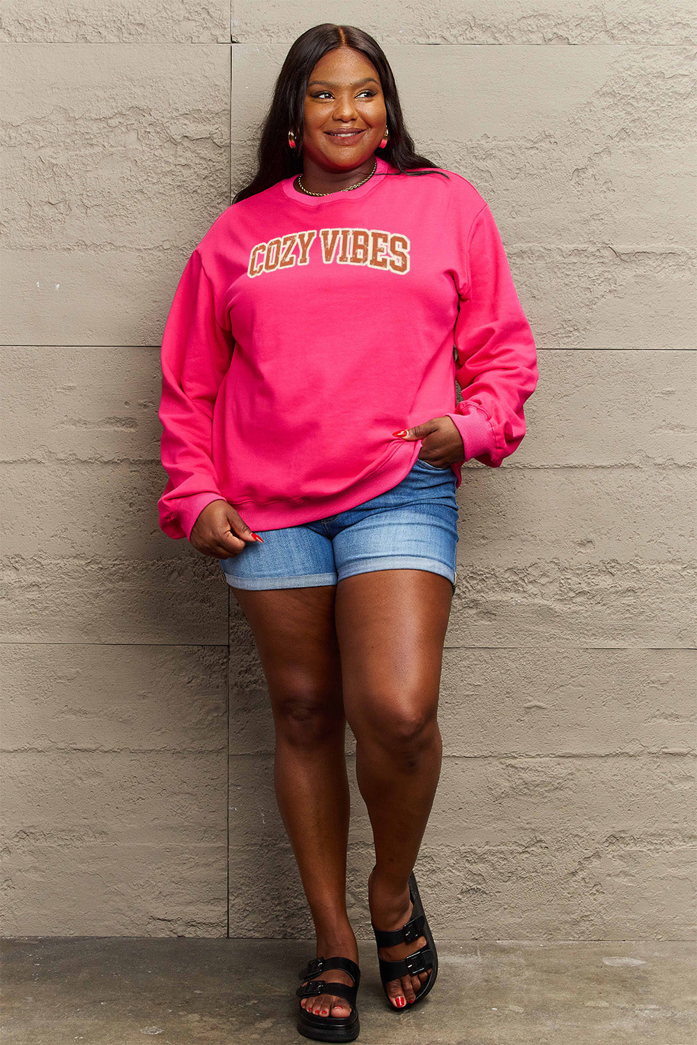 Full Size COZY VIBES Graphic Sweatshirt - Body By J'ne