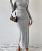 Heathered Slit Mock Neck Wrap Dress - Body By J'ne