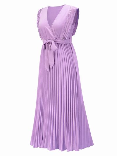 Tied Surplice Cap Sleeve Pleated Dress - Body By J'ne