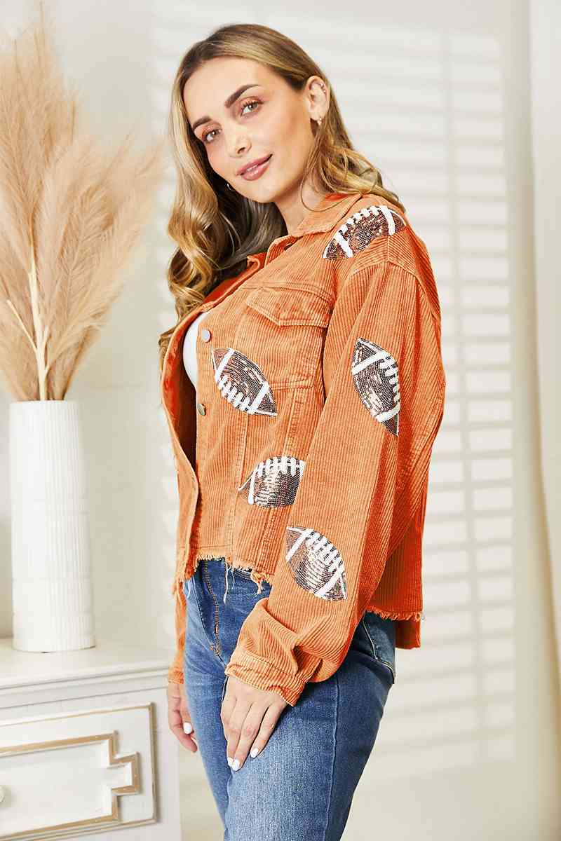 Football Patch Raw Hem Shacket - Body By J'ne