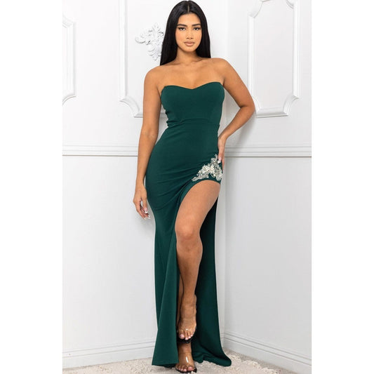 Beaded Embroidered Near Slit Detail Maxi Ddress - Body By J'ne