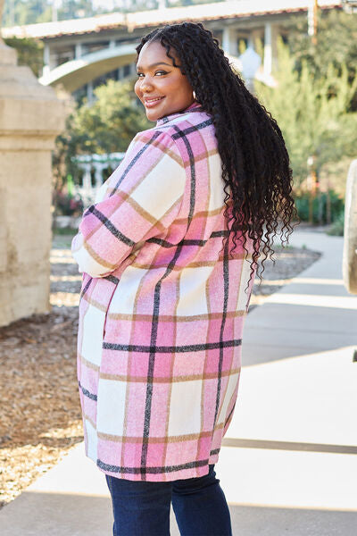 Full Size Plaid Button Up Lapel Collar Coat - Body By J'ne