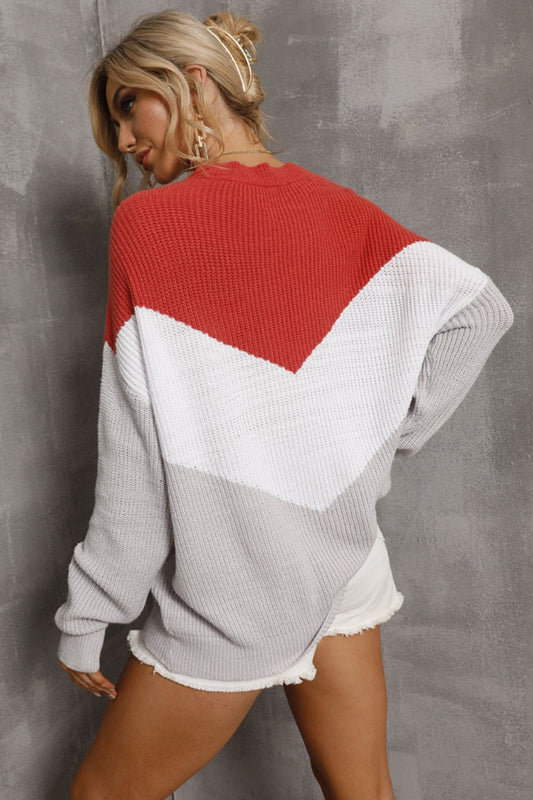 Color Block Round Neck Rib-Knit Sweater - Body By J'ne