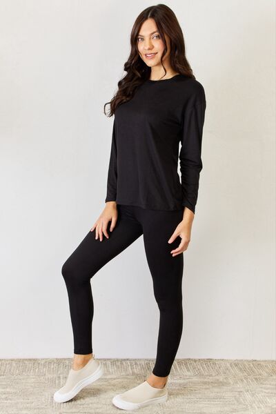 Round Neck Long Sleeve T-Shirt and Leggings Set - Body By J'ne