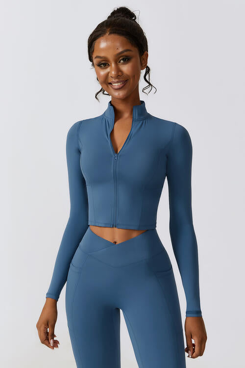 Zip Up Long Sleeve Cropped Active Top - Body By J'ne