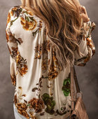 Printed Notched Long Sleeve Blouse - Body By J'ne