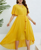 Belted Flutter Sleeve High-Low Dress - Body By J'ne