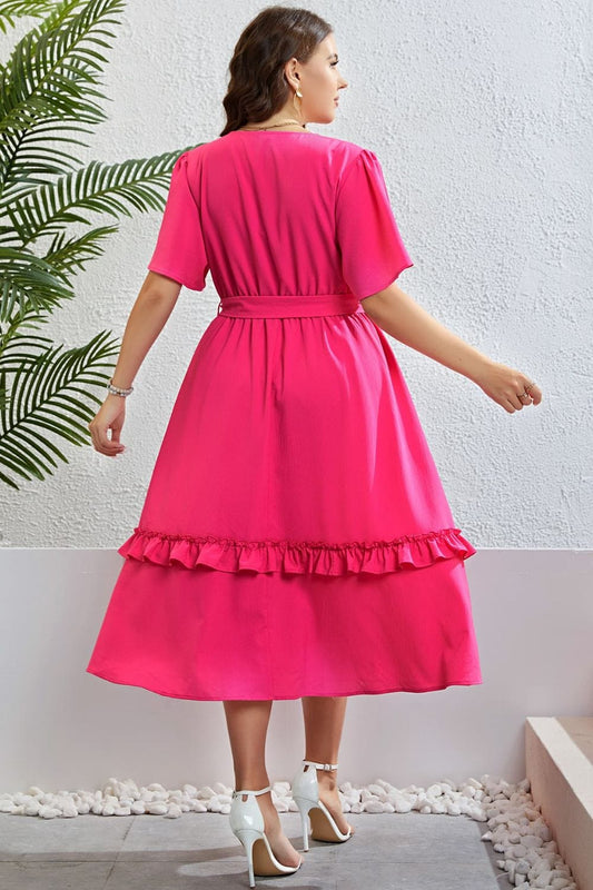 Belted Frill Trim Flutter Sleeve Dress - Body By J'ne