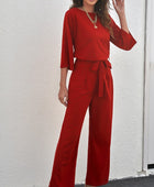 Belted Three-Quarter Sleeve Jumpsuit - Body By J'ne