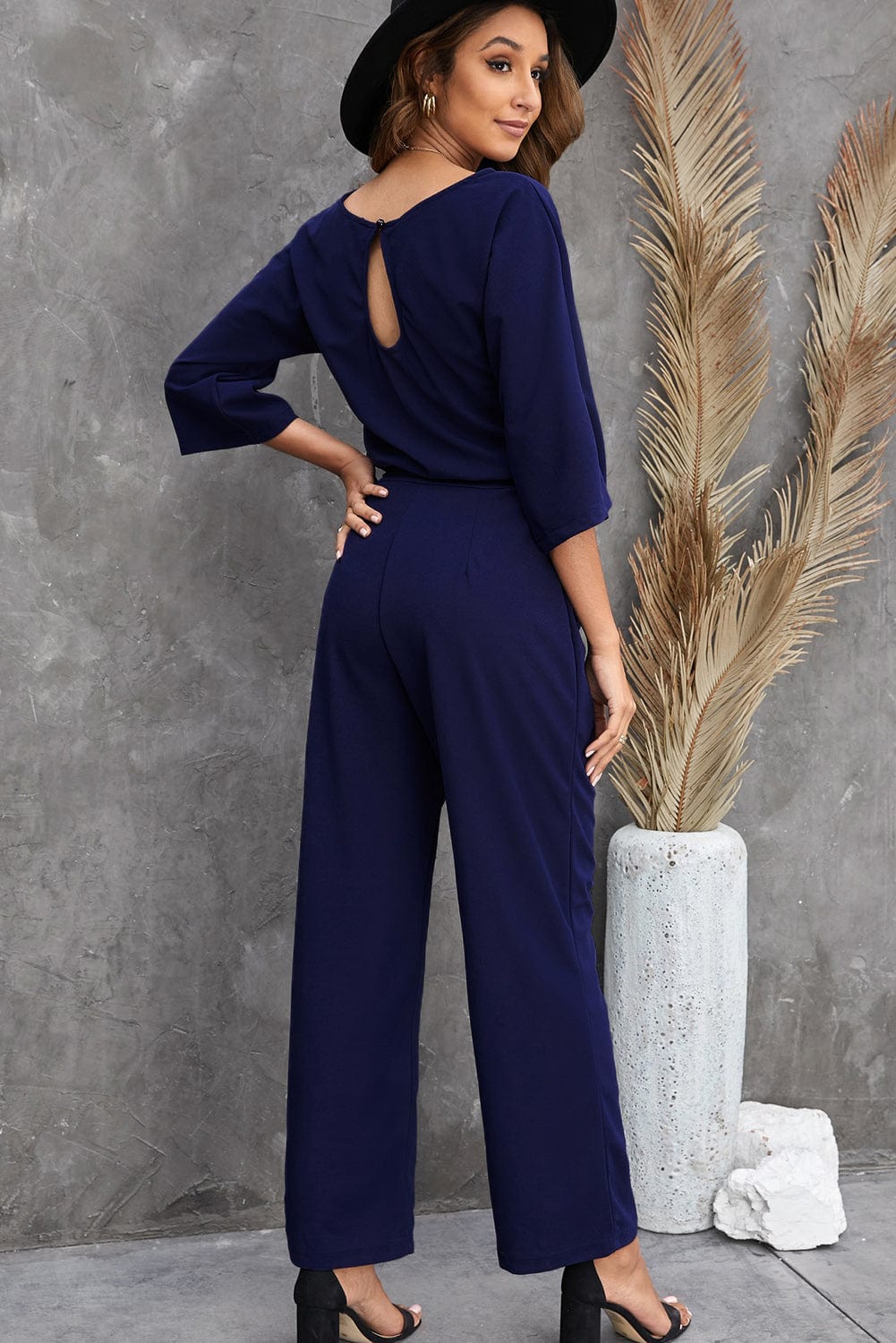 Belted Three-Quarter Sleeve Jumpsuit - Body By J'ne