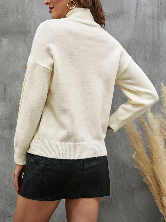 Button Detail Mock Neck Sweater - Body By J'ne