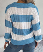 Cable-Knit Striped Long Sleeve Sweater - Body By J'ne