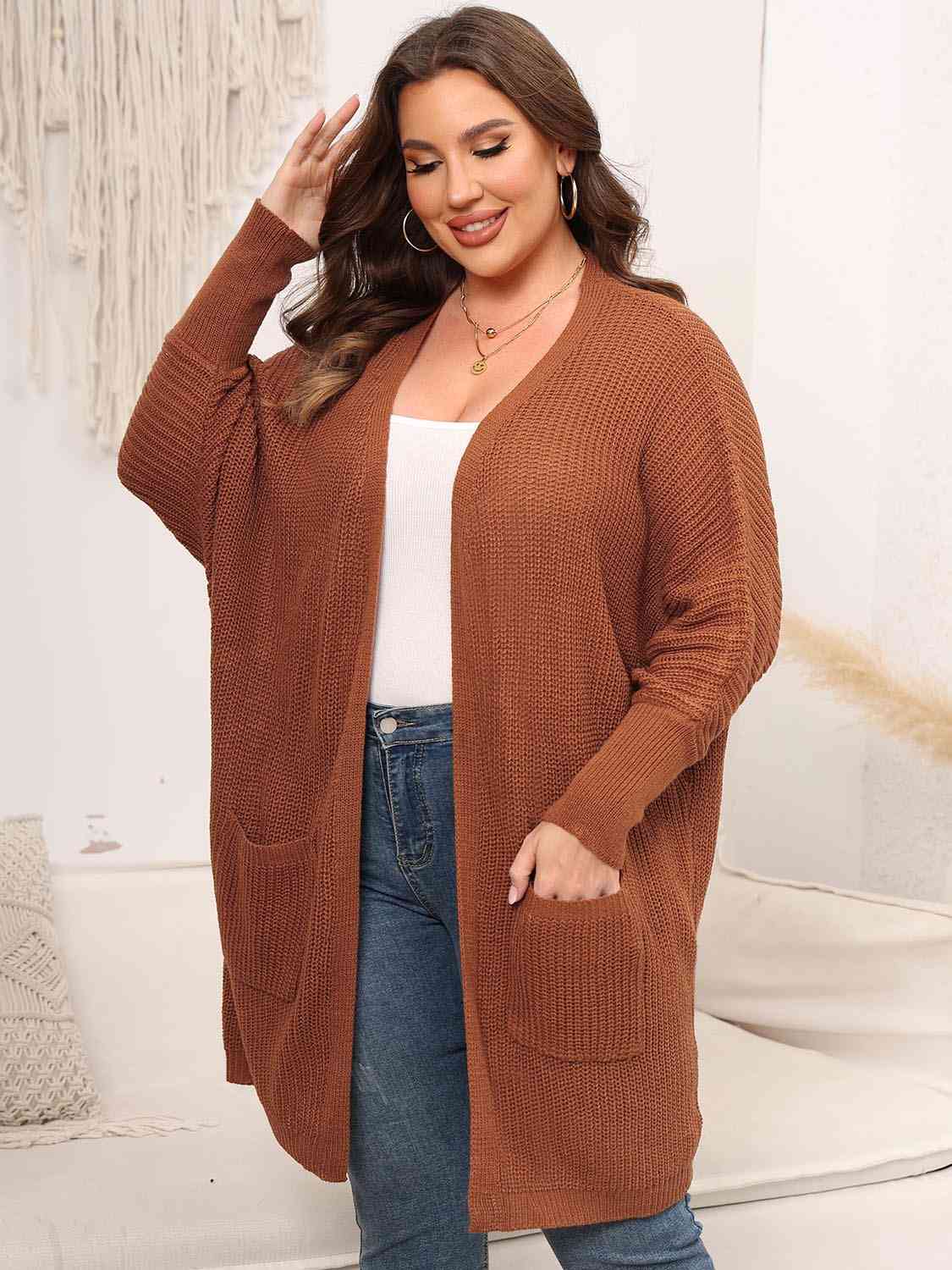 Plus Size Open Front Cardigan With Pockets - Body By J'ne