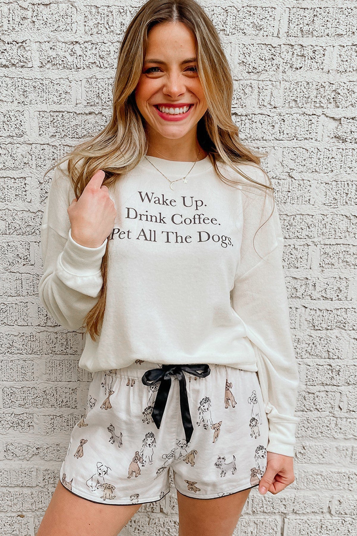 Long Sleeve Letters Pullover And Animal Shorts Lounge Set - Body By J'ne