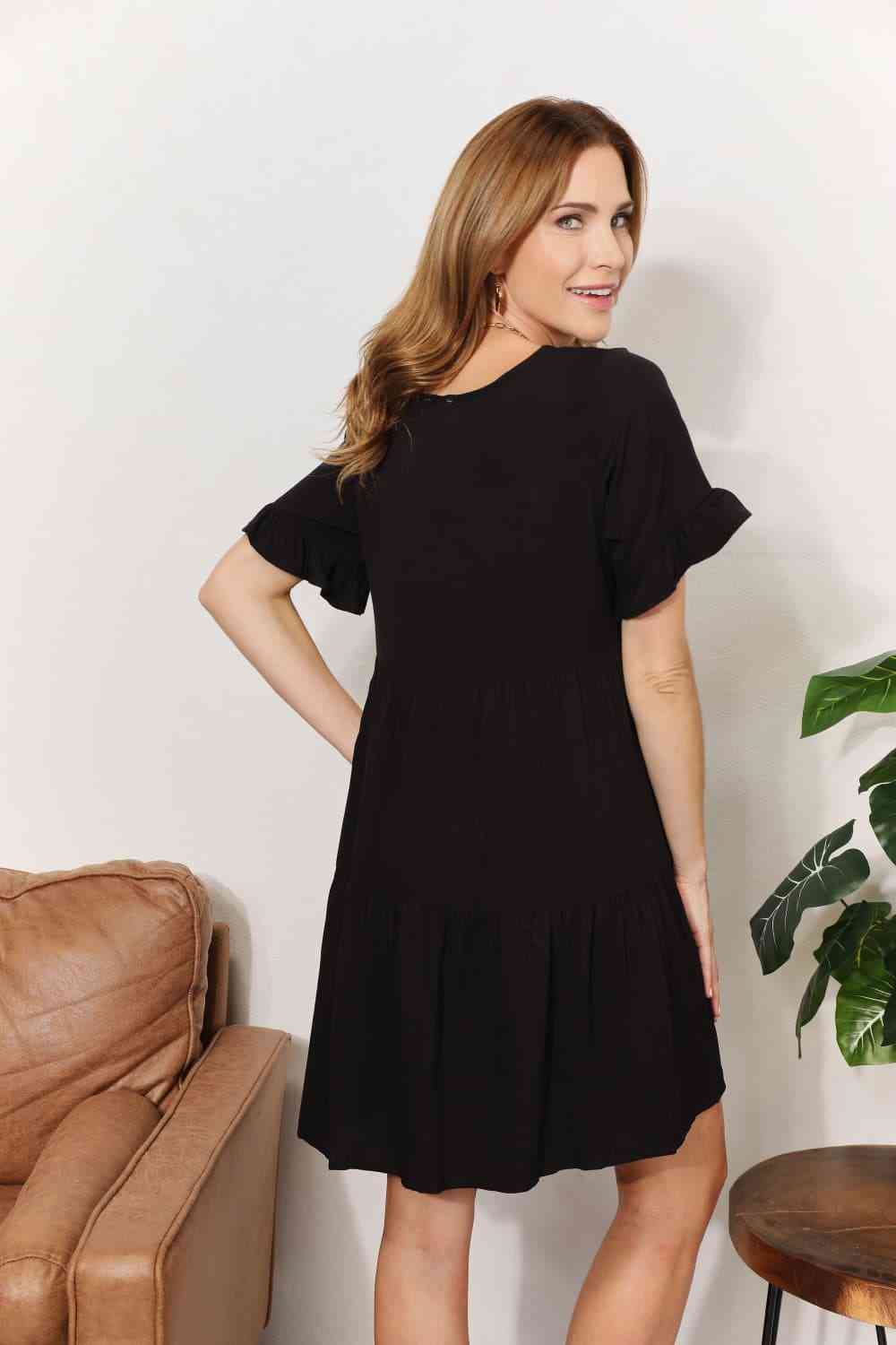 V-Neck Flounce Sleeve Tiered Dress - Body By J'ne