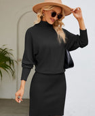 Turtle Neck Long Sleeve Ribbed Sweater Dress - Body By J'ne