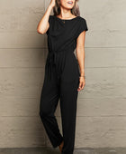 Boat Neck Short Sleeve Jumpsuit with Pockets - Body By J'ne