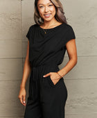 Boat Neck Short Sleeve Jumpsuit with Pockets - Body By J'ne