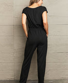 Boat Neck Short Sleeve Jumpsuit with Pockets - Body By J'ne