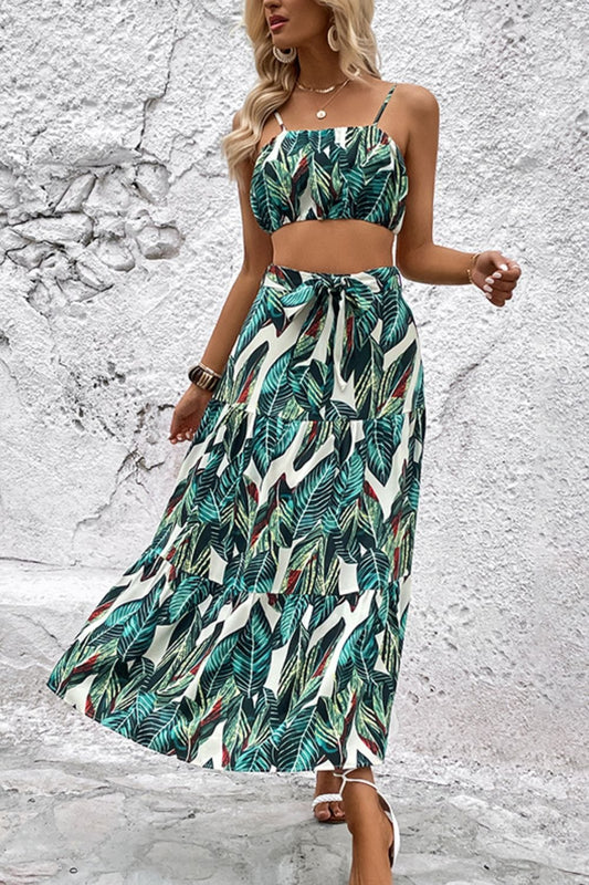 Botanical Print Cami and Tiered Skirt Set - Body By J'ne