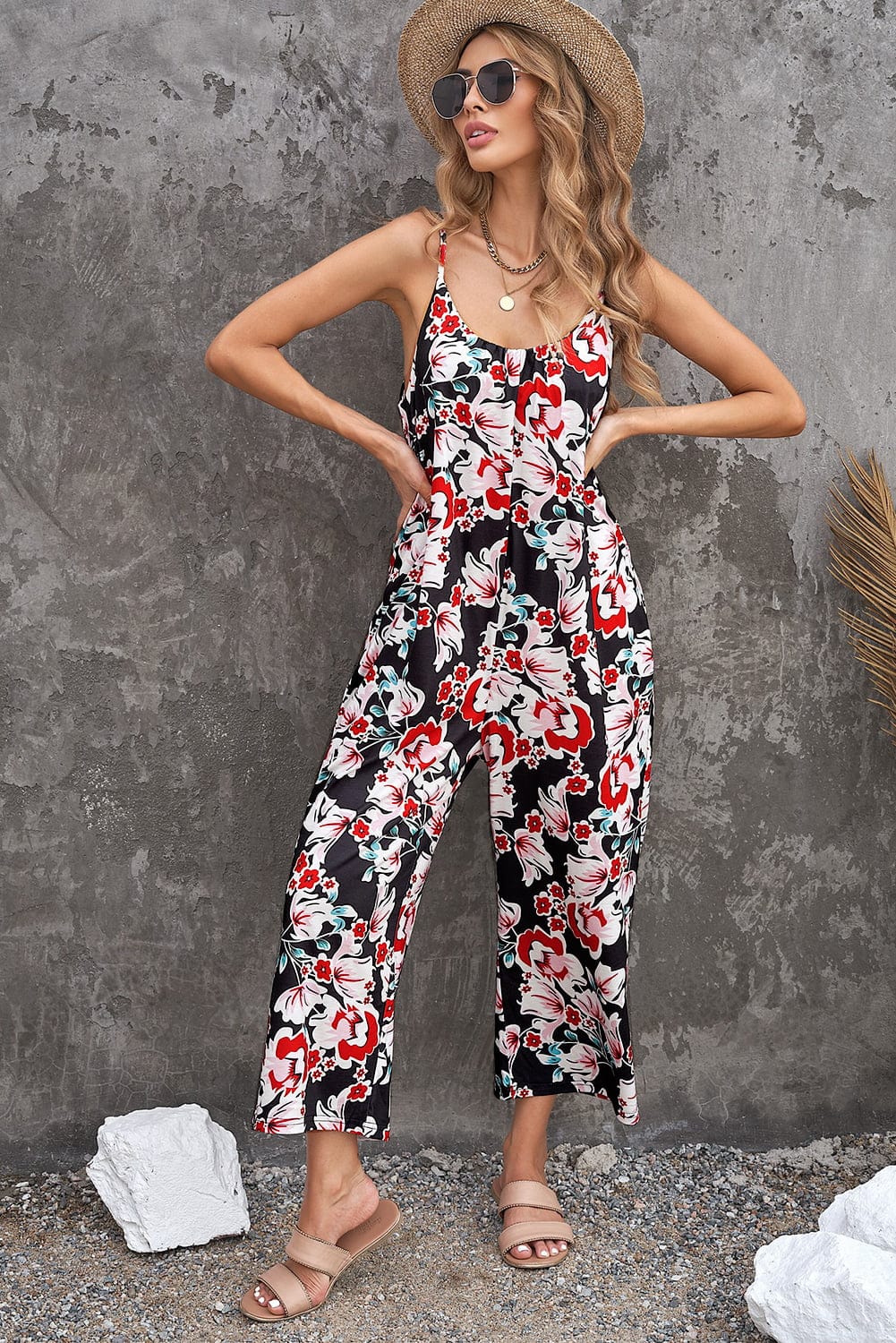 Botanical Print Spaghetti Strap Cropped Jumpsuit - Body By J'ne