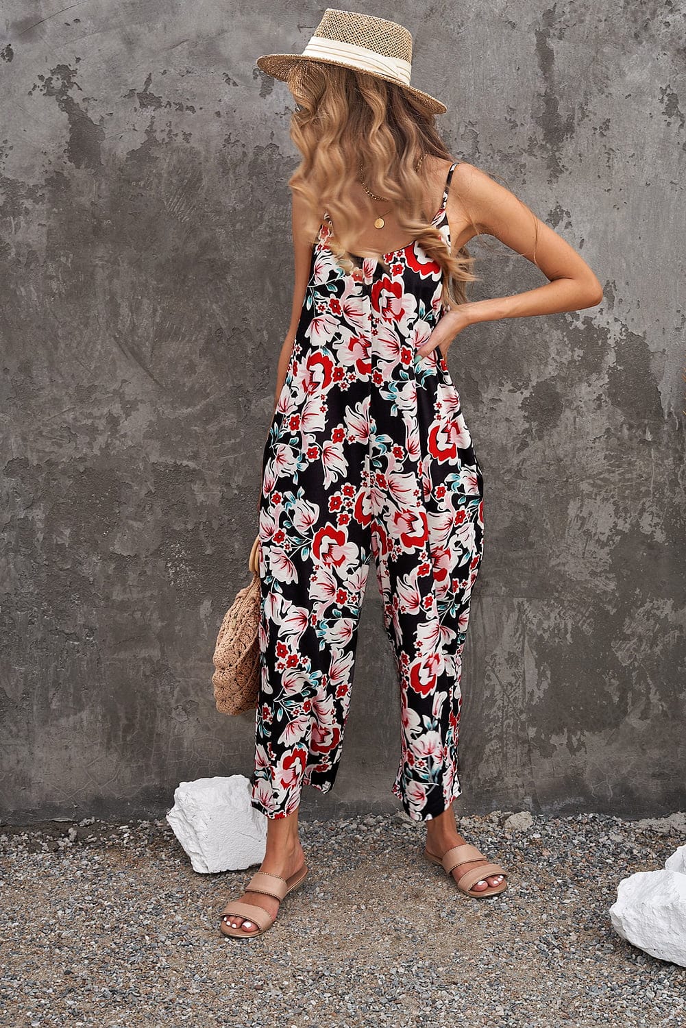Botanical Print Spaghetti Strap Cropped Jumpsuit - Body By J'ne