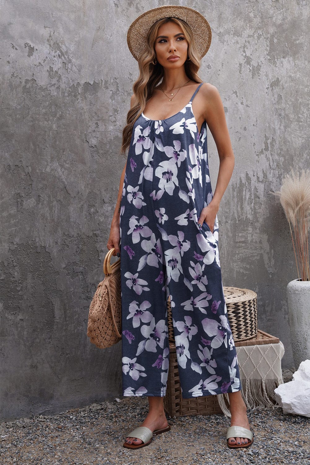 Botanical Print Spaghetti Strap Cropped Jumpsuit - Body By J'ne