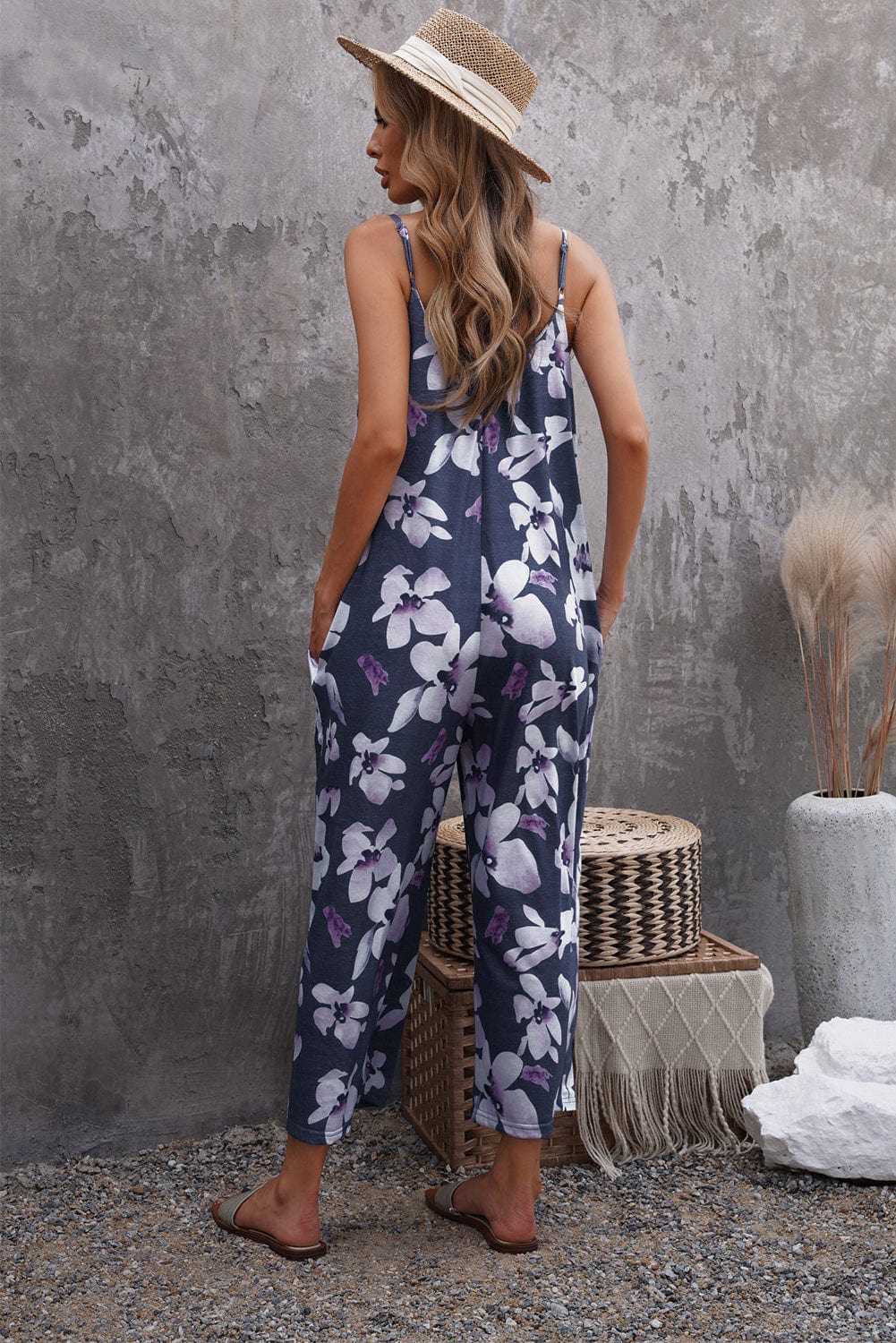 Botanical Print Spaghetti Strap Cropped Jumpsuit - Body By J'ne