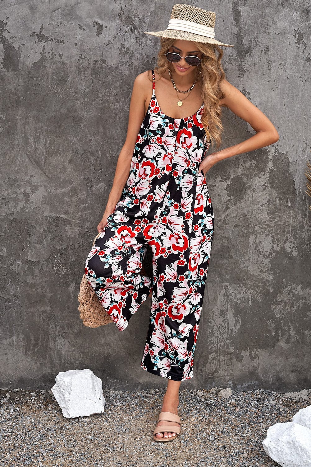 Botanical Print Spaghetti Strap Cropped Jumpsuit - Body By J'ne