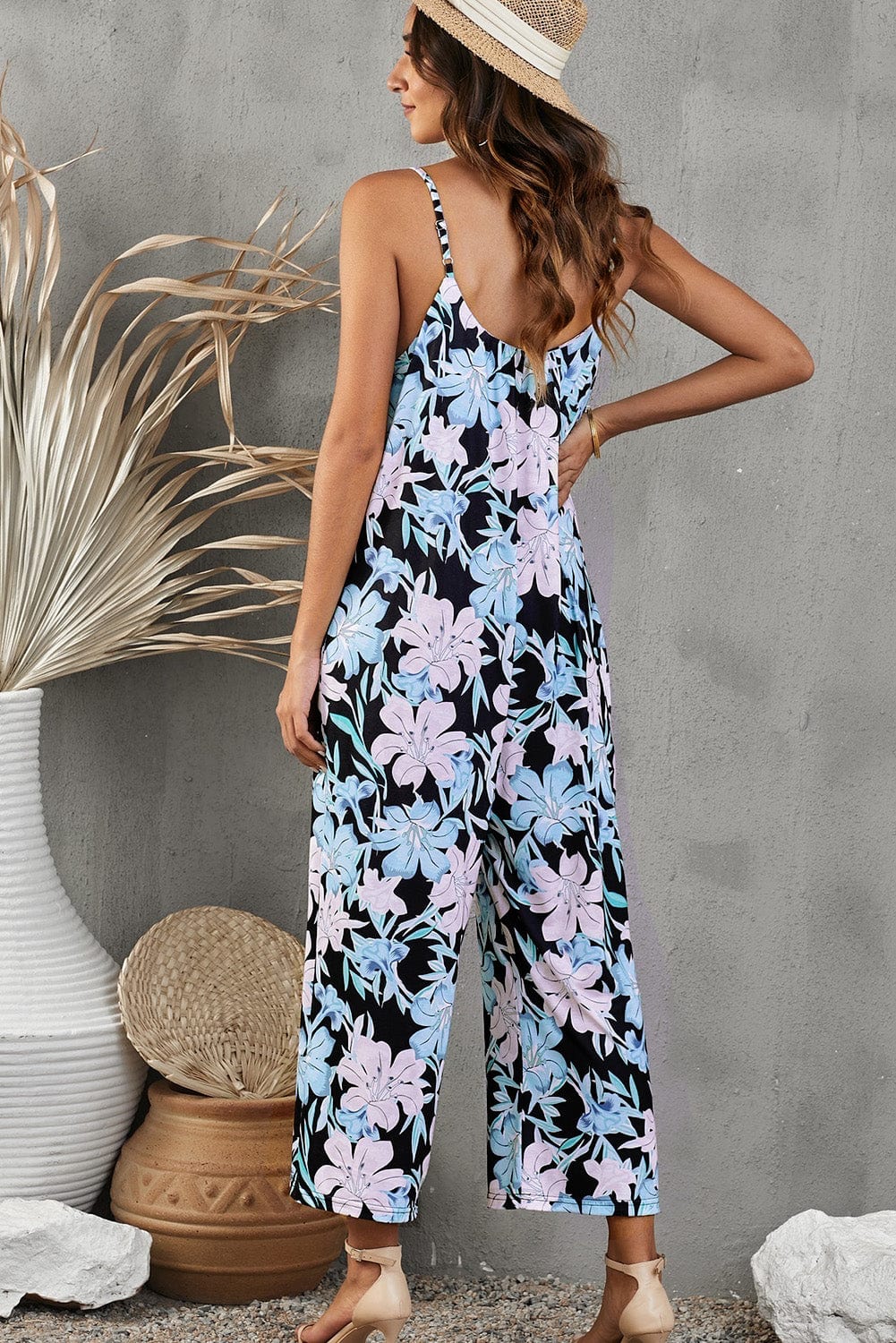 Botanical Print Spaghetti Strap Cropped Jumpsuit - Body By J'ne