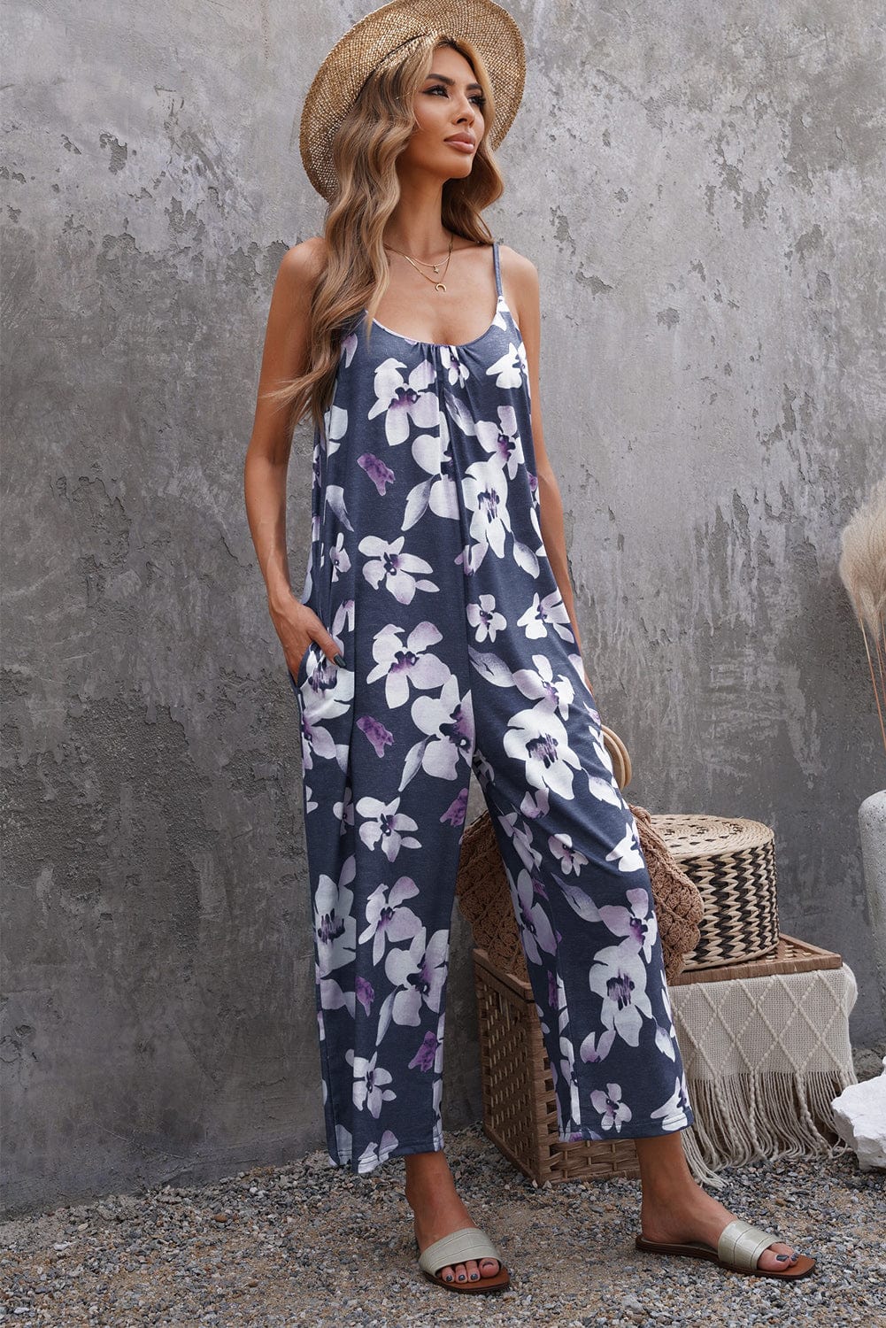 Botanical Print Spaghetti Strap Cropped Jumpsuit - Body By J'ne
