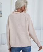 Button Detail Frill Neck Rib-Knit Sweater - Body By J'ne