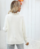 Button Detail Frill Neck Rib-Knit Sweater - Body By J'ne