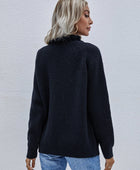 Button Detail Frill Neck Rib-Knit Sweater - Body By J'ne