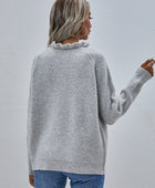 Button Detail Frill Neck Rib-Knit Sweater - Body By J'ne