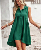 Button Down Collared Sleeveless Dress - Body By J'ne