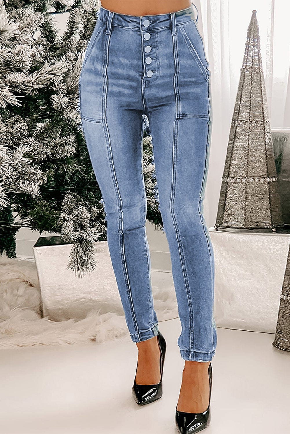 Button Fly Center Seam High Rise Jeans - Body By J'ne