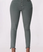 Button Fly Hem Detail Skinny Jeans - Body By J'ne