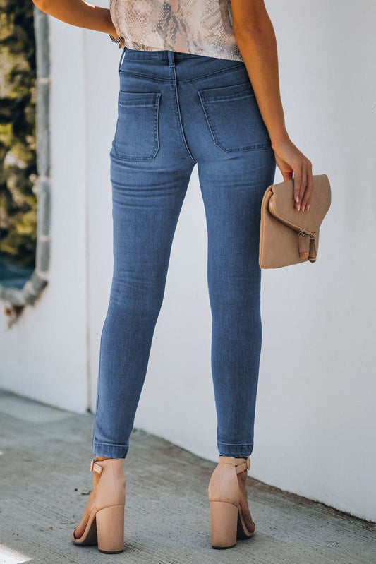 Button Fly Skinny Jeans with Pockets - Body By J'ne